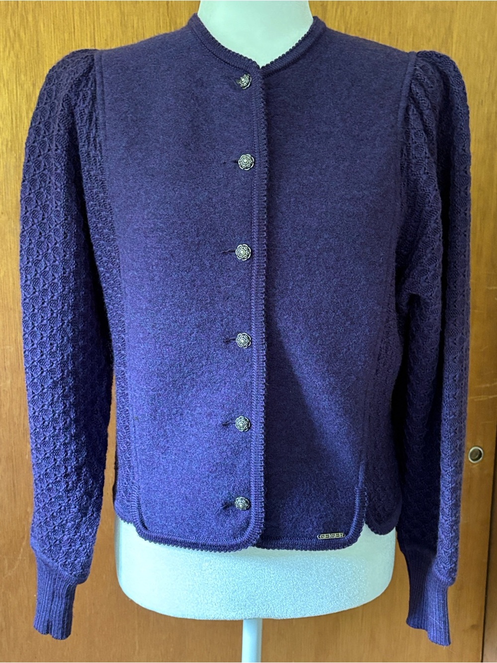 Vintage Geiger Purple Wool Button-Front Women's Cardigan